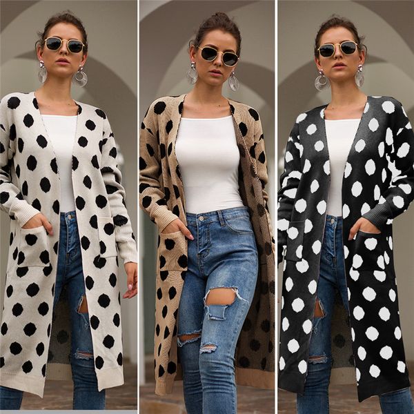 women designer polka dot jackets spring autumn designer female v neck coat casual long sleeve ladies clothing with pocket, Black;brown
women designer polka dot jackets spring autumn designer female v neck coat casual long sleeve ladies clothing with pocket, Black;brown