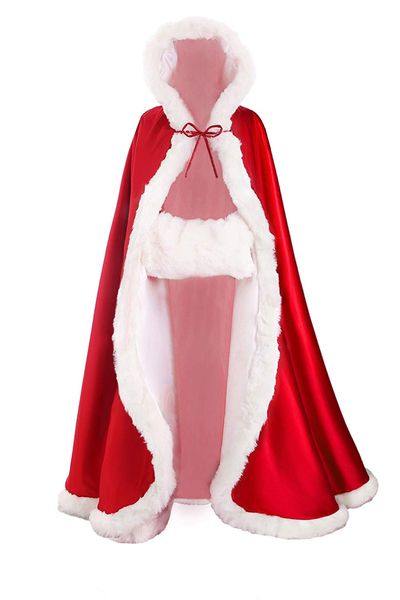 long satin 55'' wedding cloaks with hodded faux fur trim for fall winter bridal cape women special occasions, White
long satin 55'' wedding cloaks with hodded faux fur trim for fall winter bridal cape women special occasions, White