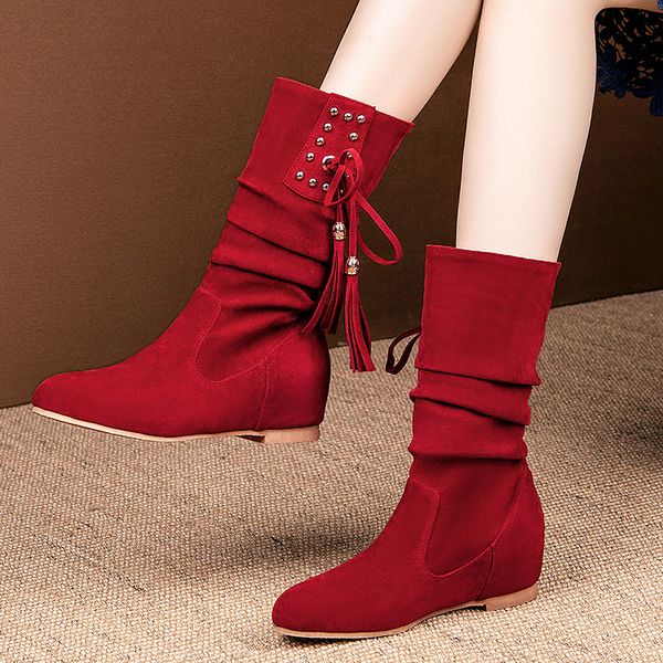 ymechic fashion 2019 western mid calf flock autumn winter boots female pleated rivet height increasing ladies shoes red footwear, Black
ymechic fashion 2019 western mid calf flock autumn winter boots female pleated rivet height increasing ladies shoes red footwear, Black