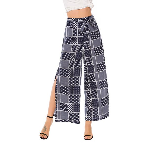 women designer wide leg casual printed pantsimlh, Gray