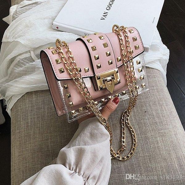small clear brand designer woman 2019 new fashion messenger bag chains shoulder bag female rivets transparent square pu handbag
small clear brand designer woman 2019 new fashion messenger bag chains shoulder bag female rivets transparent square pu handbag
