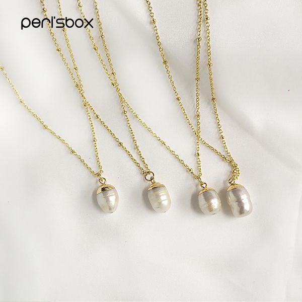 

peri'sbox delicate freshwater pearl necklace for women gold beaded chain baroque pearls pendant necklaces jewelry elegant, Silver