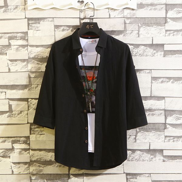 solid color cropped sleeves shirt men's spring summer cool casual brand harajuku japanese handsome clothing, White;black
solid color cropped sleeves shirt men's spring summer cool casual brand harajuku japanese handsome clothing, White;black