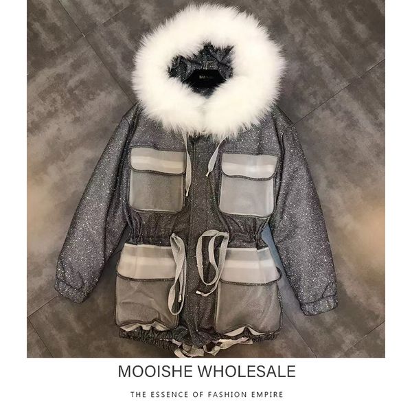 2018 winter parka women big fur collar bright shiny inner hair overcome cotton coat, Black
2018 winter parka women big fur collar bright shiny inner hair overcome cotton coat, Black