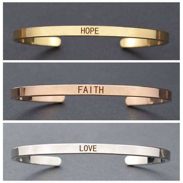 fashion simple engraved cuff bracelet "hope""love""faith" engraved bracelet metal bangle women christmas gift, White
fashion simple engraved cuff bracelet "hope""love""faith" engraved bracelet metal bangle women christmas gift, White