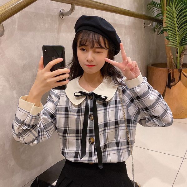 preppy style vintage women shirts peter pan collar full sleeve loose slim + 5 ~ blouse shirt pink plaid 9992, White
preppy style vintage women shirts peter pan collar full sleeve loose slim + 5 ~ blouse shirt pink plaid 9992, White