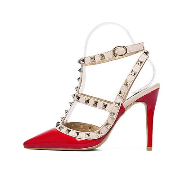 big size designer gladiator high heels women shoes nude black spikes t-strap pump patent leather stud lady shoes eu43-8cm 
big size designer gladiator high heels women shoes nude black spikes t-strap pump patent leather stud lady shoes eu43-8cm