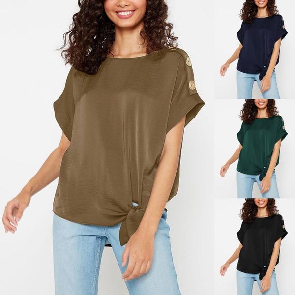 t-shirt women casual solid shirt knot strap button loose round neck quarantined social distancing t-shirt mujer kpop, White
t-shirt women casual solid shirt knot strap button loose round neck quarantined social distancing t-shirt mujer kpop, White