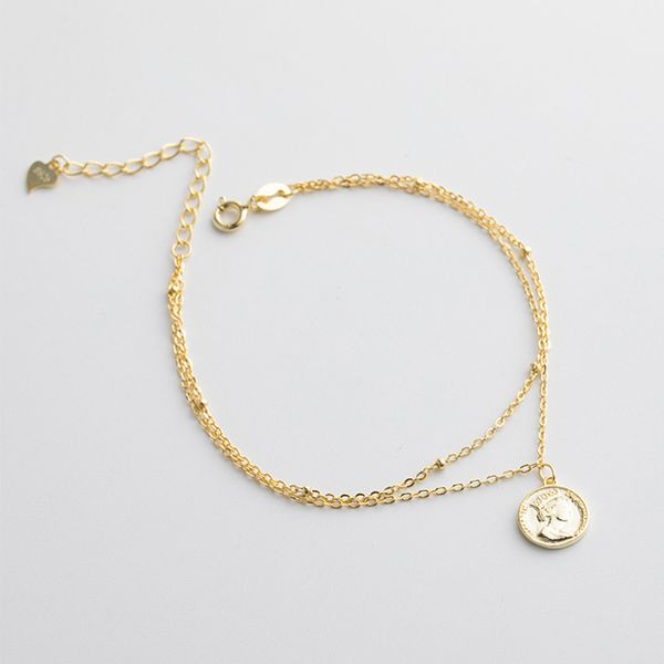 double layer chain bracelet gold coin charm bracelet s925 sterling silver material for women as gift, Black
double layer chain bracelet gold coin charm bracelet s925 sterling silver material for women as gift, Black