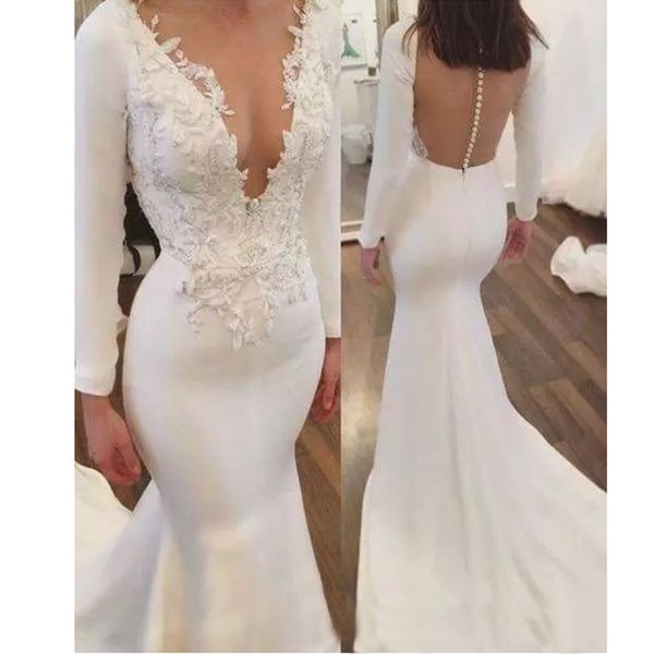 2019 white mermaid prom dresses deep v neck button back appliques plus long sleeve party evening dresses prom gowns, Black
2019 white mermaid prom dresses deep v neck button back appliques plus long sleeve party evening dresses prom gowns, Black