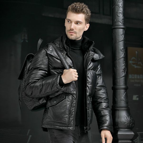 40 degrees celcius keep warm cow leather white duck down jacket genuine leather men hooded down coat, Black
40 degrees celcius keep warm cow leather white duck down jacket genuine leather men hooded down coat, Black