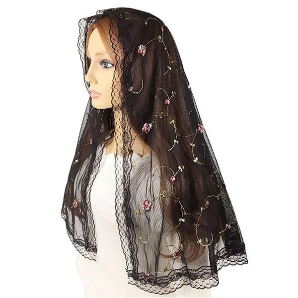 short floral tulle lace mantilla veil for church catholic head scarf covering latin mass vintage veil velos negra mantilla voile, Black
short floral tulle lace mantilla veil for church catholic head scarf covering latin mass vintage veil velos negra mantilla voile, Black