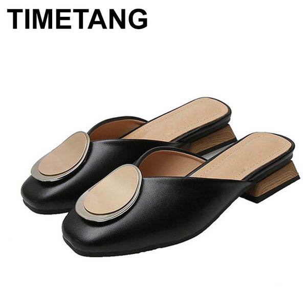 timetang buckle decoration slippers women square toe leather slides strange wood heels mules, Black
timetang buckle decoration slippers women square toe leather slides strange wood heels mules, Black