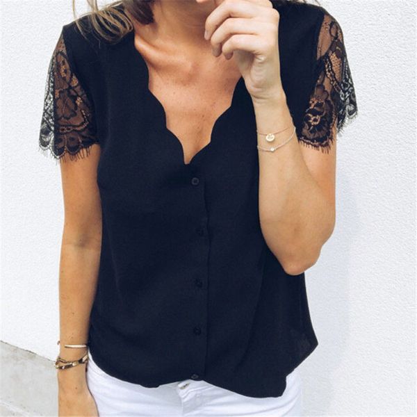 trendy women clothes ladies summer short sleeve loose casual button v-neck lace t-shirts 
trendy women clothes ladies summer short sleeve loose casual button v-neck lace t-shirts