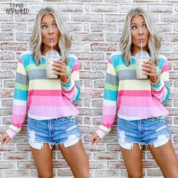ladies rainbow round neck bottom shirt striped long sleeve casual energy t shirt drop shipping, White
ladies rainbow round neck bottom shirt striped long sleeve casual energy t shirt drop shipping, White