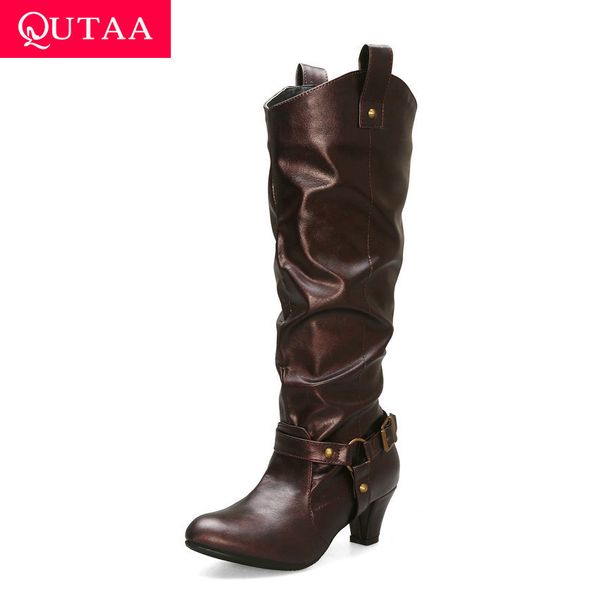 qutaa 2020 pu leather casual round toe slip on mid calf boots autumn winter fashion square heel buckle women shoes size 34-43, Black
qutaa 2020 pu leather casual round toe slip on mid calf boots autumn winter fashion square heel buckle women shoes size 34-43, Black