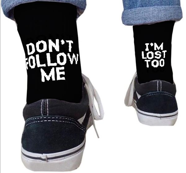 dont follow me casual socks i am lost too hip hop street skateboard harajuku socks for men and women happy meias, Black;white
dont follow me casual socks i am lost too hip hop street skateboard harajuku socks for men and women happy meias, Black;white
