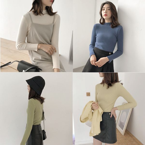 9 colours sweaters women underwear semi-high-collar long sleeves to build knitted shirts, White;black
9 colours sweaters women underwear semi-high-collar long sleeves to build knitted shirts, White;black