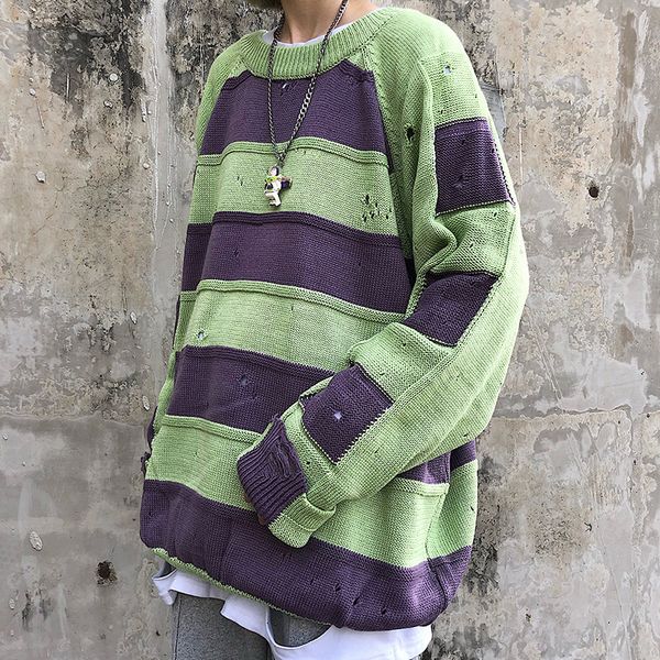 men's sweater 2019 autumn and winter new retro stitching striped hole loose sweater youth personality fashion men's clothing, White;black
men's sweater 2019 autumn and winter new retro stitching striped hole loose sweater youth personality fashion men's clothing, White;black