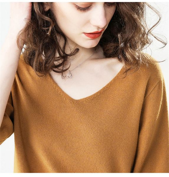 2019 new pullovers autumn winter women v-neck sweaters half sleeve solid color sweater elegatn knitted ab005, White;black
2019 new pullovers autumn winter women v-neck sweaters half sleeve solid color sweater elegatn knitted ab005, White;black