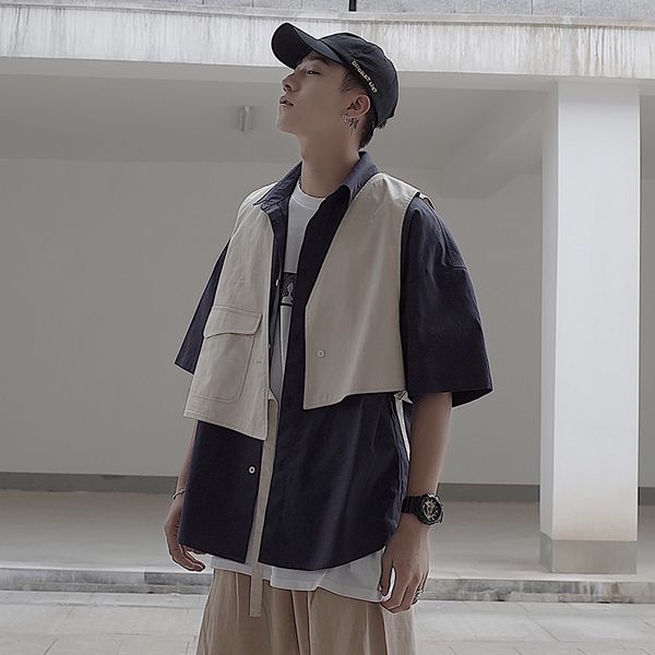 2019 summer new student couple korean retro harajuku hiphopfaketwo-piecetooling short-sleeved loose stitching casual men's shirt, White;black
2019 summer new student couple korean retro harajuku hiphopfaketwo-piecetooling short-sleeved loose stitching casual men's shirt, White;black