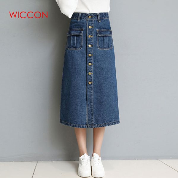 wiccon autumn spring elegant women high waist jeans skirt 2020 button up pocket vintage a-line casual blue denim mid calf skirt, Black
wiccon autumn spring elegant women high waist jeans skirt 2020 button up pocket vintage a-line casual blue denim mid calf skirt, Black