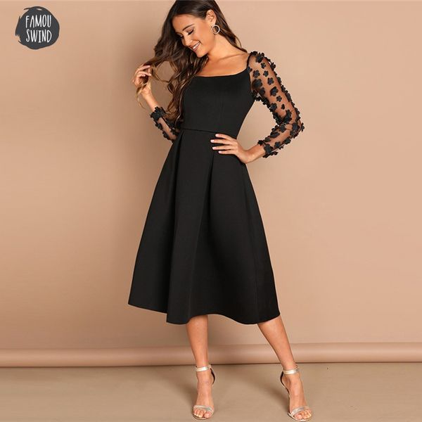 contrast dress mesh long sleeve appliques pleated neck party dresses women evening knee length lady black dress, Black;gray
contrast dress mesh long sleeve appliques pleated neck party dresses women evening knee length lady black dress, Black;gray