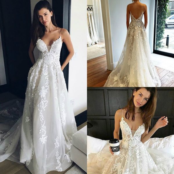 pallas couture boho wedding dresses spaghetti a line backless lace appliqued 2020 bohemian bride wedding gowns custom made vestidos de novia, White
pallas couture boho wedding dresses spaghetti a line backless lace appliqued 2020 bohemian bride wedding gowns custom made vestidos de novia, White