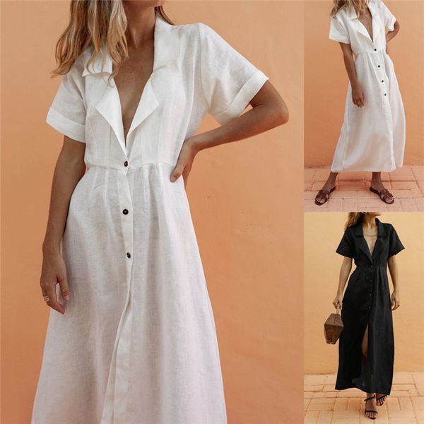 womens shirt dresses fashion natural color dress with button v-neck short sleeve casual dress womens clothes, Black;gray
womens shirt dresses fashion natural color dress with button v-neck short sleeve casual dress womens clothes, Black;gray
