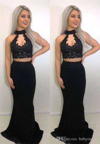 selling black two pieces prom dresses long 2019 halter neck lace applique long evening gowns junior sweet 15 occasion party dress
selling black two pieces prom dresses long 2019 halter neck lace applique long evening gowns junior sweet 15 occasion party dress