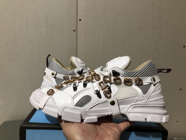 fashion women shoes designer sneakers with genuine leather casual shoes ace designer shoes with crystal with box, Black