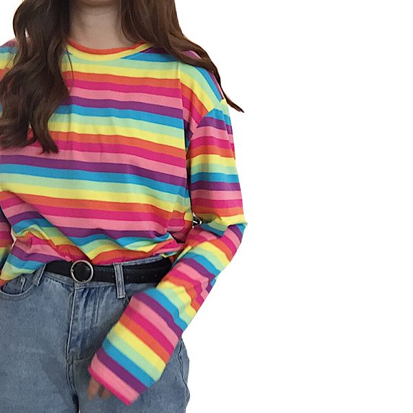 harajuku women casual rainbow stripe t shirt for girls autumn female shirt long sleeved ladies t-shirts woman feminine, White
harajuku women casual rainbow stripe t shirt for girls autumn female shirt long sleeved ladies t-shirts woman feminine, White