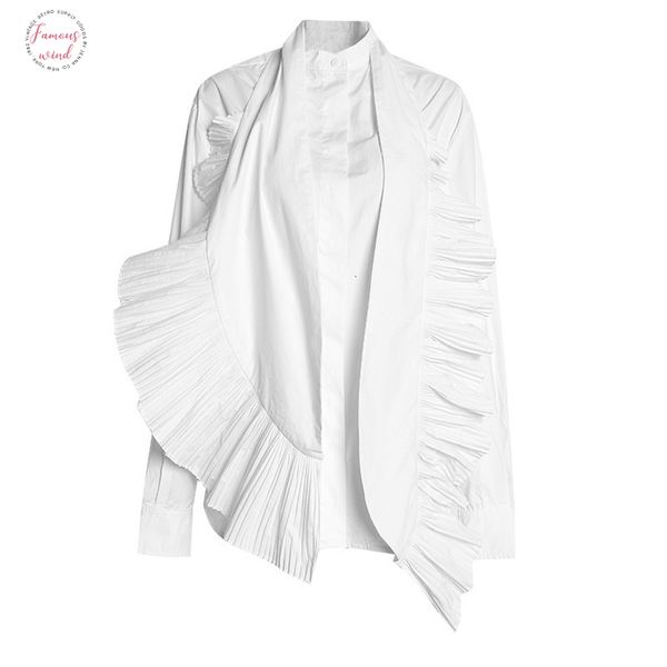 2019 new spring summer stand collar long sleeve white pleated spliced loose two piece shirt women blouse fashion jr839
2019 new spring summer stand collar long sleeve white pleated spliced loose two piece shirt women blouse fashion jr839