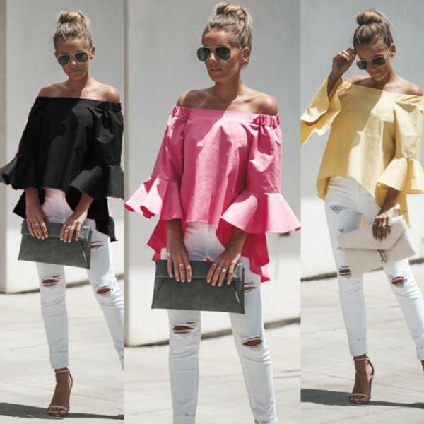 womens lady summer off shoulder flare sleeve backless blouse shirt ladies elegant slash neck irregular hem shirt top, White
womens lady summer off shoulder flare sleeve backless blouse shirt ladies elegant slash neck irregular hem shirt top, White