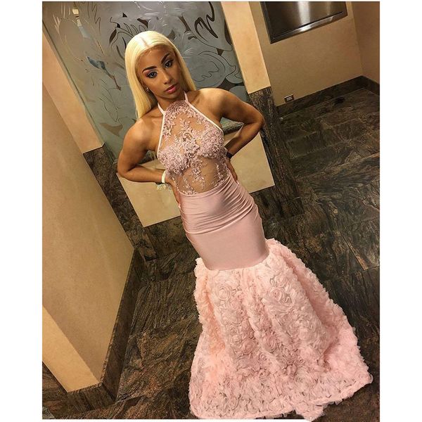 2019 Pink Prom Dresses Mermaid Sexy Illusion Halter Neck Cascading Flowers Floor Length Evening Party Gowns Custom Made
2019 Pink Prom Dresses Mermaid Sexy Illusion Halter Neck Cascading Flowers Floor Length Evening Party Gowns Custom Made
