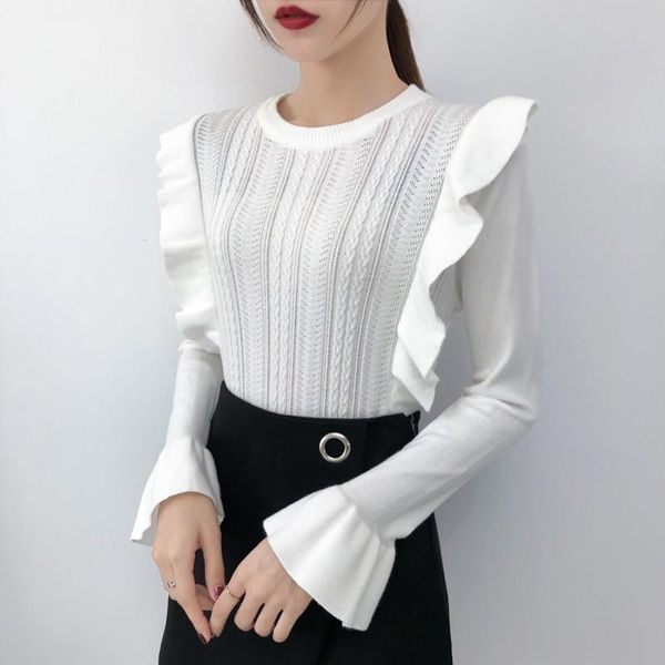 new women slim fall winter sweaters pullovers elegant sweet flare sleeve ruffles sweaters o-neck knitted long sleeve jumpers, White;black
new women slim fall winter sweaters pullovers elegant sweet flare sleeve ruffles sweaters o-neck knitted long sleeve jumpers, White;black