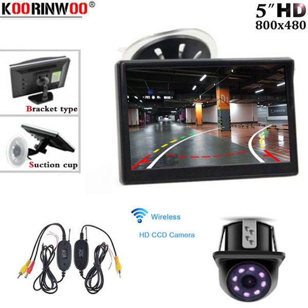

koorinwoo car parking system kit wireless dynamic trajectory backup rear view camera+5" tft lcd color reversing display monitor