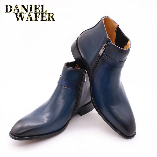 luxury italian genuine leather men's ankle boots buckle strap zipper blue black formal dress shoes basic boots leather shoes men
luxury italian genuine leather men's ankle boots buckle strap zipper blue black formal dress shoes basic boots leather shoes men