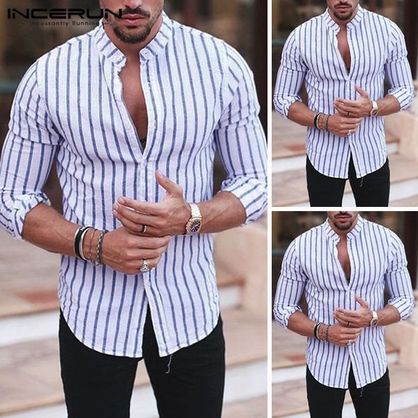 incerun new men long-sleeved stand collar striped fashion 2019 autumn loose literary streetwear loose casual shirt, White;black
incerun new men long-sleeved stand collar striped fashion 2019 autumn loose literary streetwear loose casual shirt, White;black