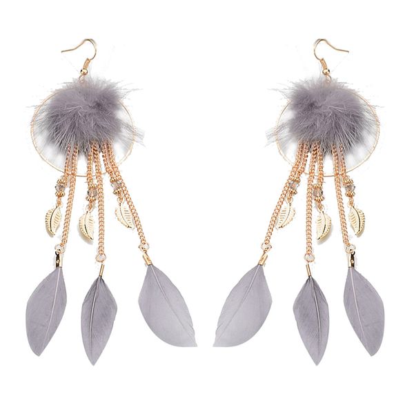 european and american fashion three-dimensional hair ball earrings long tassel earrings alloy leaf feather, Silver
european and american fashion three-dimensional hair ball earrings long tassel earrings alloy leaf feather, Silver