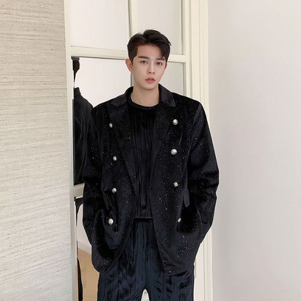 men double breasted vintage velvet diamond casual suit blazer jacket stage show clothing male fashion suit coat outerwear, White;black
men double breasted vintage velvet diamond casual suit blazer jacket stage show clothing male fashion suit coat outerwear, White;black