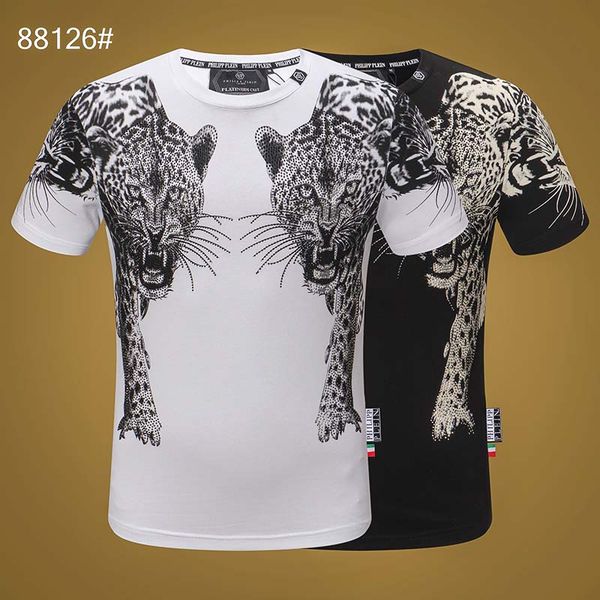 short-sleeved t-shirt men's tide brand double leopard drilling fashion print summer ins trend nightclub youth repair shirt, White;black
short-sleeved t-shirt men's tide brand double leopard drilling fashion print summer ins trend nightclub youth repair shirt, White;black