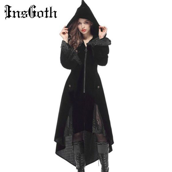 insgoth winter coat women black long jacket hooded coat gothic punk coats lace patchwork halloween party slim lady long, Black;brown
insgoth winter coat women black long jacket hooded coat gothic punk coats lace patchwork halloween party slim lady long, Black;brown