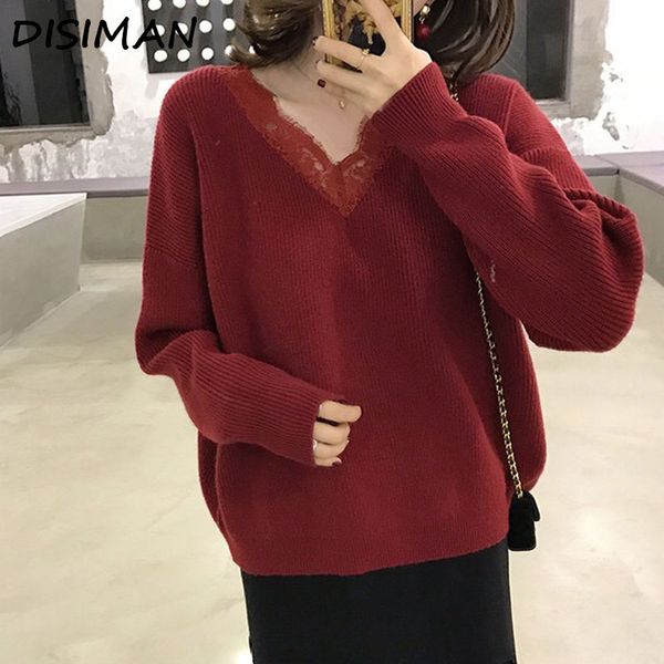 disiman new fall 2019 sweater women solid color fashion korean style women kawaii lace v-neck pullover sweater clothing, White;black
disiman new fall 2019 sweater women solid color fashion korean style women kawaii lace v-neck pullover sweater clothing, White;black