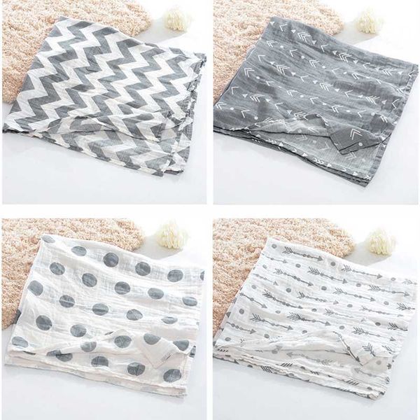 100% Muslin Cotton Blankets Geometric Patterns Multi-use Newborn Swaddle Muslin Infant Gauze Both Towel Baby Warp 100*100cm