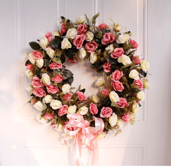 

simulation rose flower garland ornaments doors decorated artificial flowers wreath lintel home wedding decorations 45cm