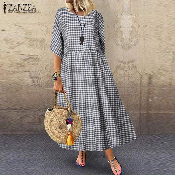 zanzea plus size 5xl 2019 summer sundress women casual cotton linen dress elegant ladies long maxi dresses vintage plaid kaftan, Black;gray
zanzea plus size 5xl 2019 summer sundress women casual cotton linen dress elegant ladies long maxi dresses vintage plaid kaftan, Black;gray