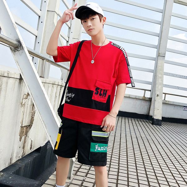 short sleeve t-shirt suit men's summer leisure sports suit students bib overall t010 p78, White;black
short sleeve t-shirt suit men's summer leisure sports suit students bib overall t010 p78, White;black