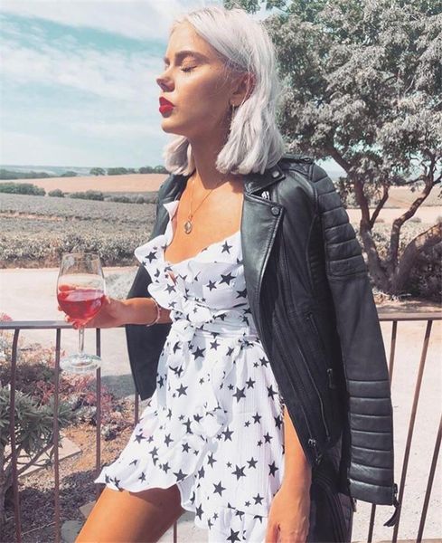 famale summer clothes womens pentagram printed ruffle dress v neck sling irregular designer dress, Black;gray
famale summer clothes womens pentagram printed ruffle dress v neck sling irregular designer dress, Black;gray