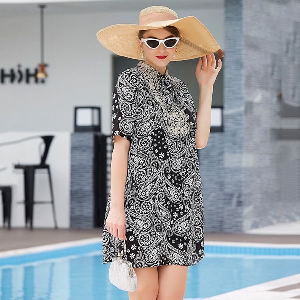 casual dresses reunion flower heavy weight silk dress 2021 summer loose cover meat scarf collar 5-sleeve a-line, Black;gray
casual dresses reunion flower heavy weight silk dress 2021 summer loose cover meat scarf collar 5-sleeve a-line, Black;gray
